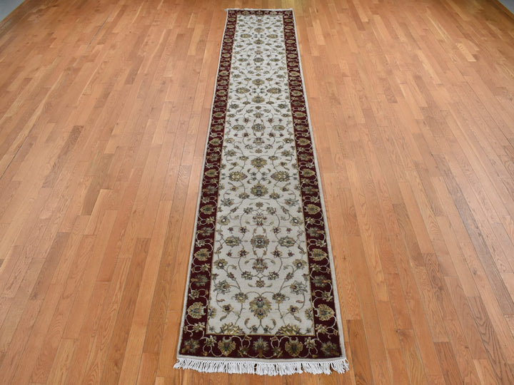 2'8" x 14'1" New Hand Knotted Ivory Wool & Silk Runner Oriental Rug - MOA10287628
