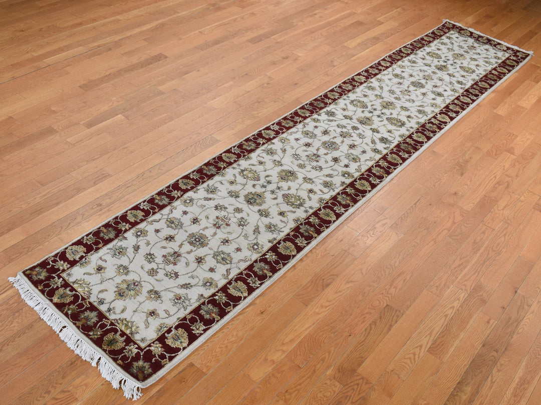 2'8" x 14'1" New Hand Knotted Ivory Wool & Silk Runner Oriental Rug - MOA10287628