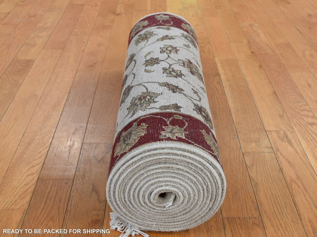 2'8" x 14'1" New Hand Knotted Ivory Wool & Silk Runner Oriental Rug - MOA10287628