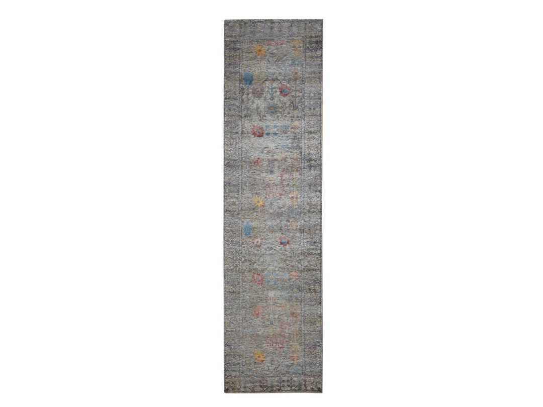 3'1" x 12'0" New Hand Knotted Brown Wool & Silk Runner Oriental Rug - MOA10287629