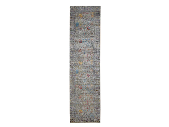 3'1" x 12'0" New Hand Knotted Brown Wool & Silk Runner Oriental Rug - MOA10287629