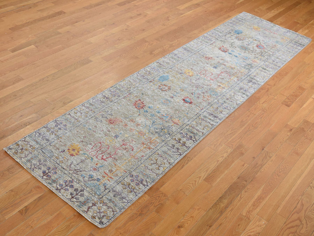 3'1" x 12'0" New Hand Knotted Brown Wool & Silk Runner Oriental Rug - MOA10287629