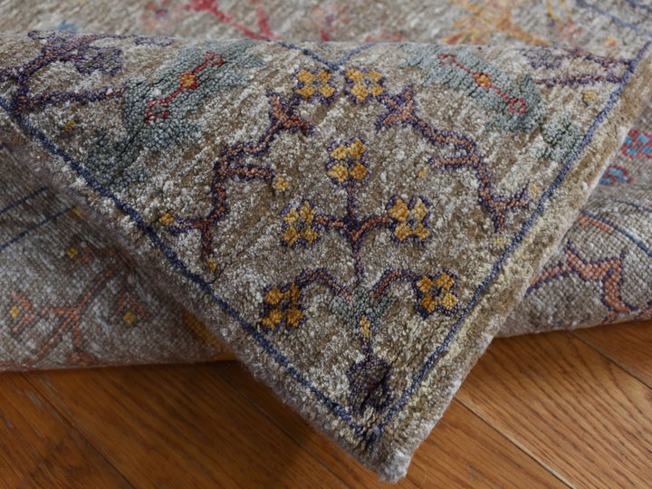 3'1" x 12'0" New Hand Knotted Brown Wool & Silk Runner Oriental Rug - MOA10287629