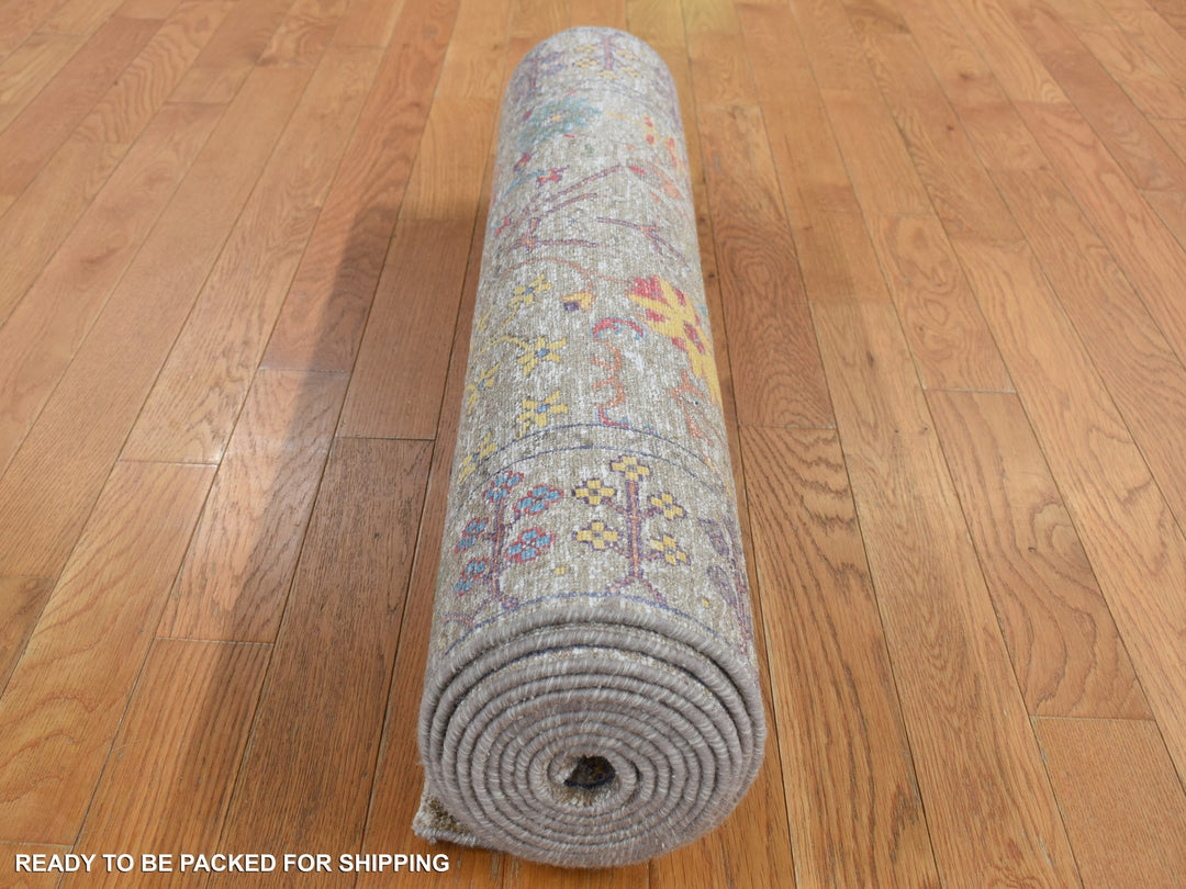 3'1" x 12'0" New Hand Knotted Brown Wool & Silk Runner Oriental Rug - MOA10287629