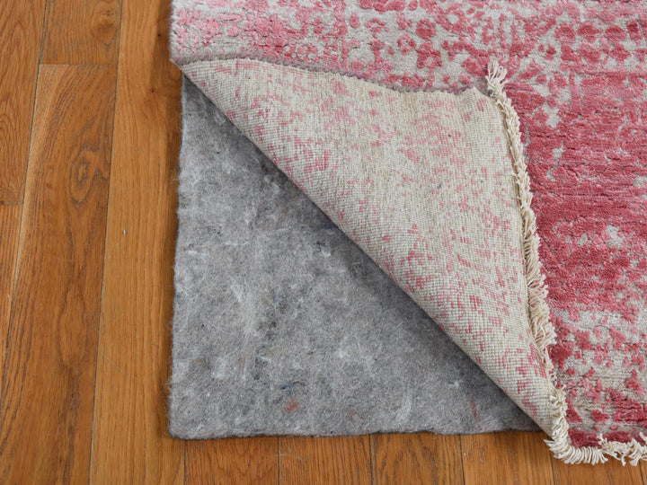 2'5" x 15'7" New Hand Knotted Pink Wool & Pure Silk Runner Oriental Rug - MOA10287631