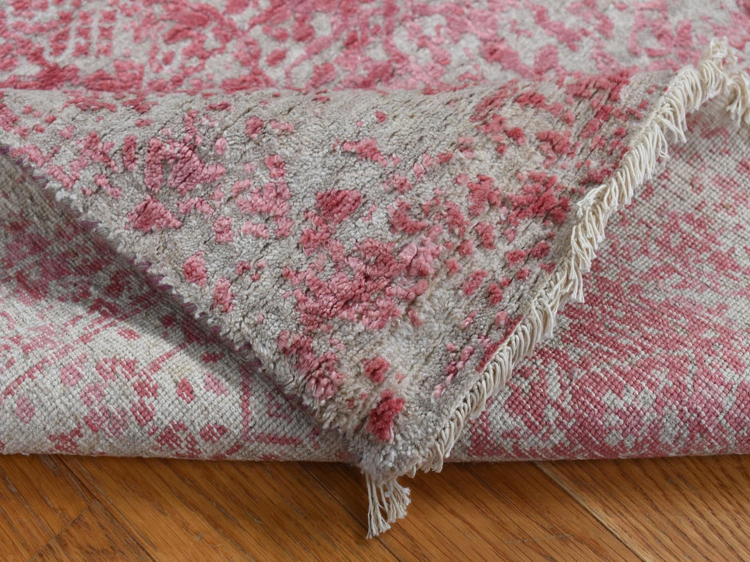 2'5" x 15'7" New Hand Knotted Pink Wool & Pure Silk Runner Oriental Rug - MOA10287631