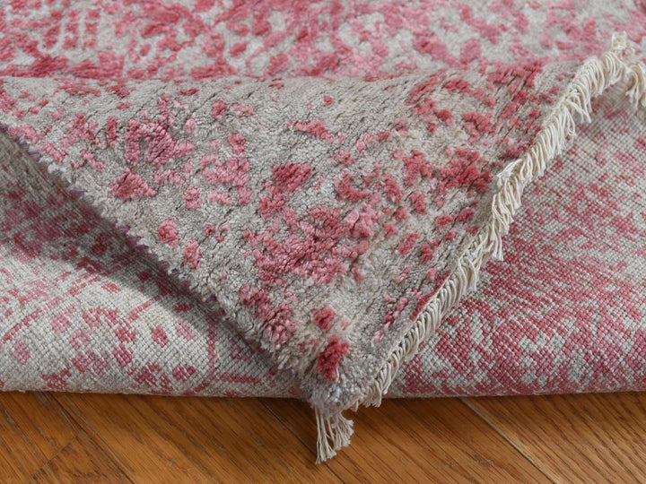 2'5" x 15'7" New Hand Knotted Pink Wool & Pure Silk Runner Oriental Rug - MOA10287631