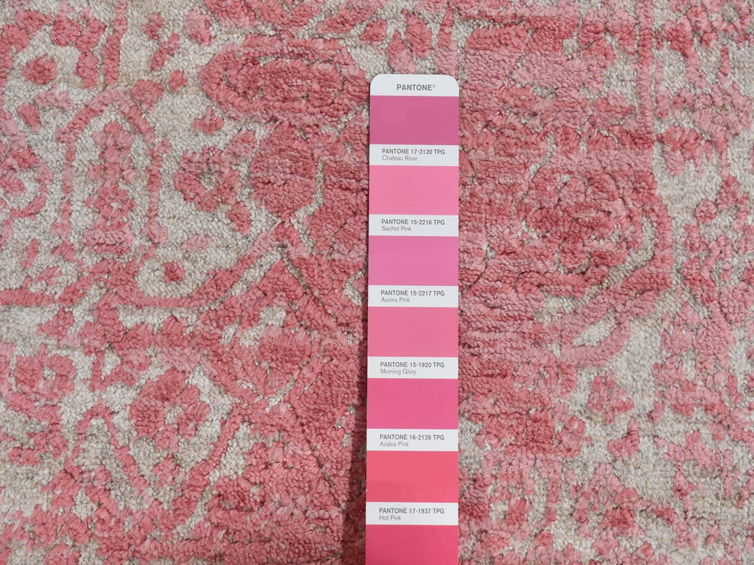 2'5" x 15'7" New Hand Knotted Pink Wool & Pure Silk Runner Oriental Rug - MOA10287631