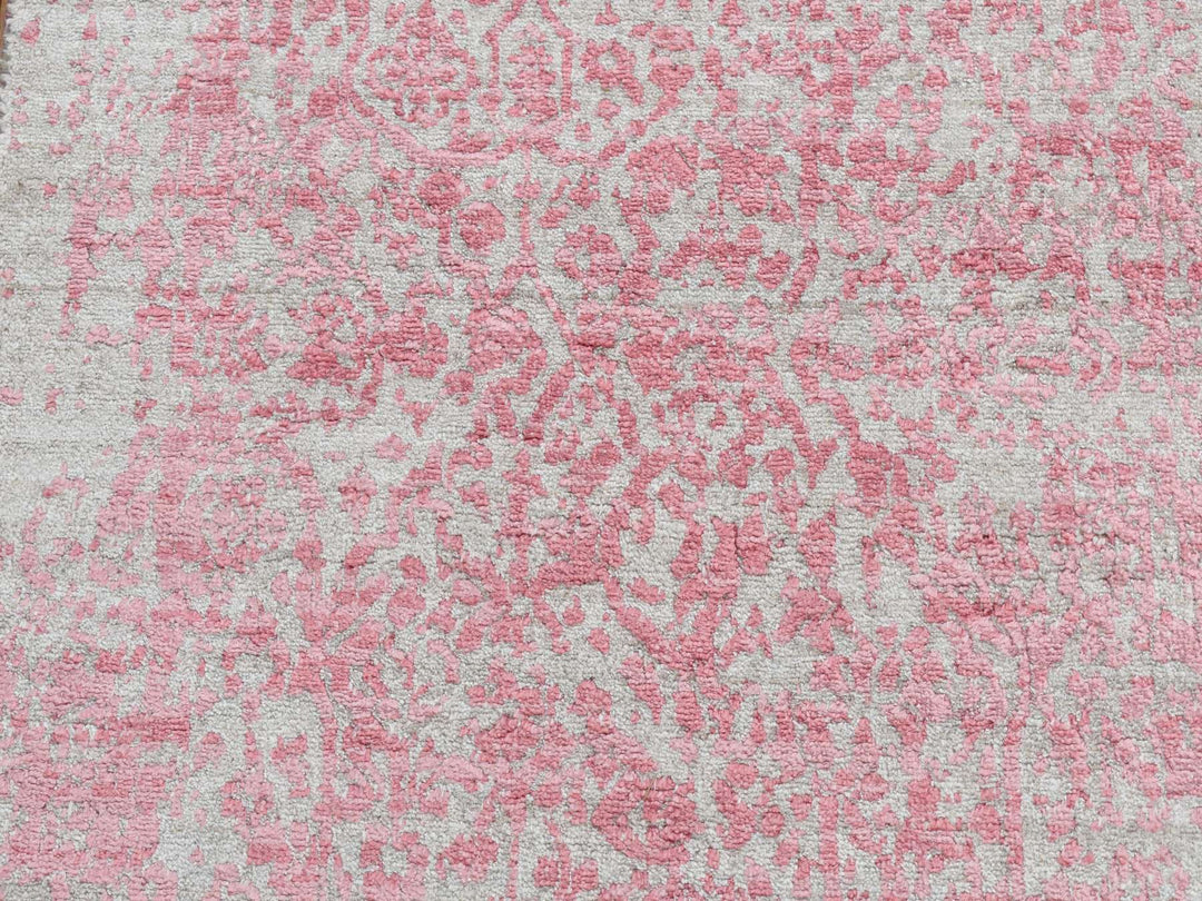 2'5" x 15'7" New Hand Knotted Pink Wool & Pure Silk Runner Oriental Rug - MOA10287631