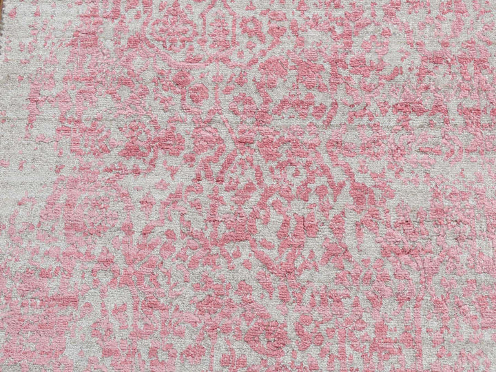 2'5" x 15'7" New Hand Knotted Pink Wool & Pure Silk Runner Oriental Rug - MOA10287631