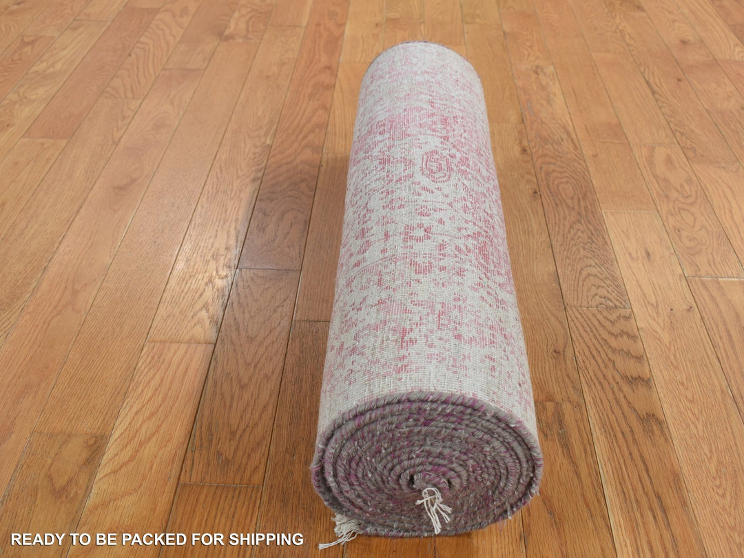 2'5" x 15'7" New Hand Knotted Pink Wool & Pure Silk Runner Oriental Rug - MOA10287631