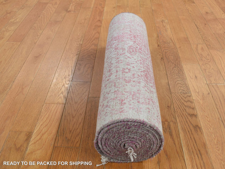 2'5" x 15'7" New Hand Knotted Pink Wool & Pure Silk Runner Oriental Rug - MOA10287631