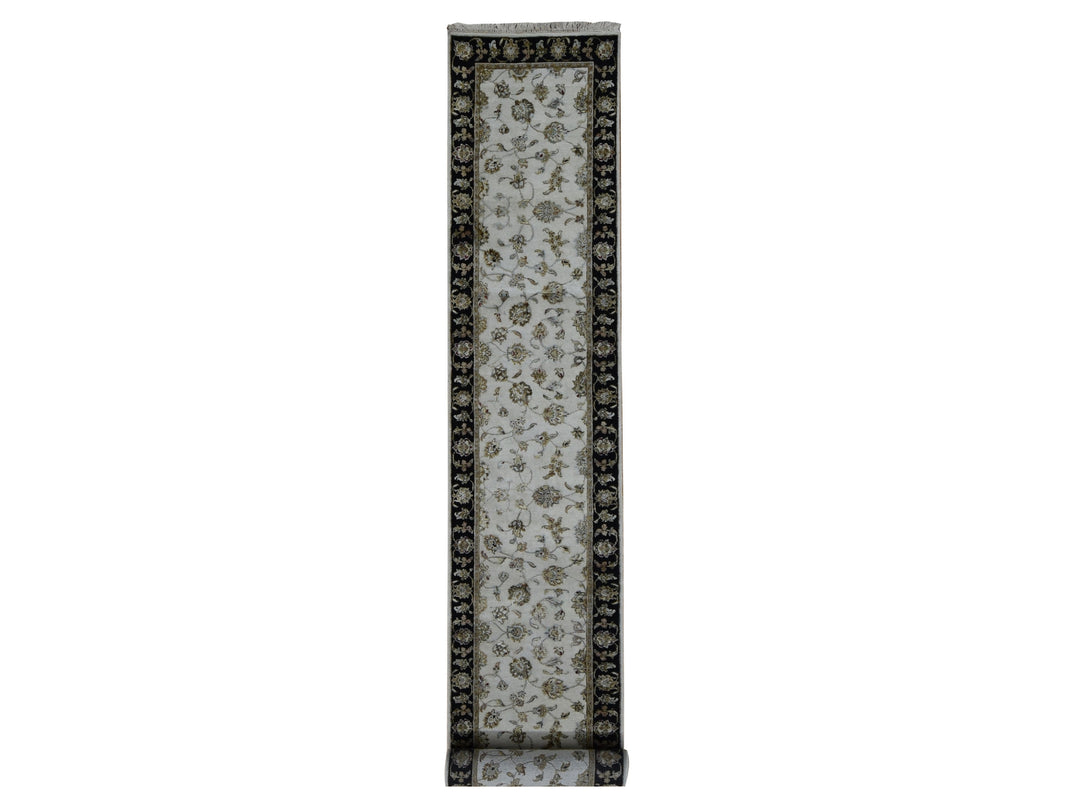 2'7" x 16'0" New Hand Knotted Ivory Wool & Silk Runner Oriental Rug - MOA10287633