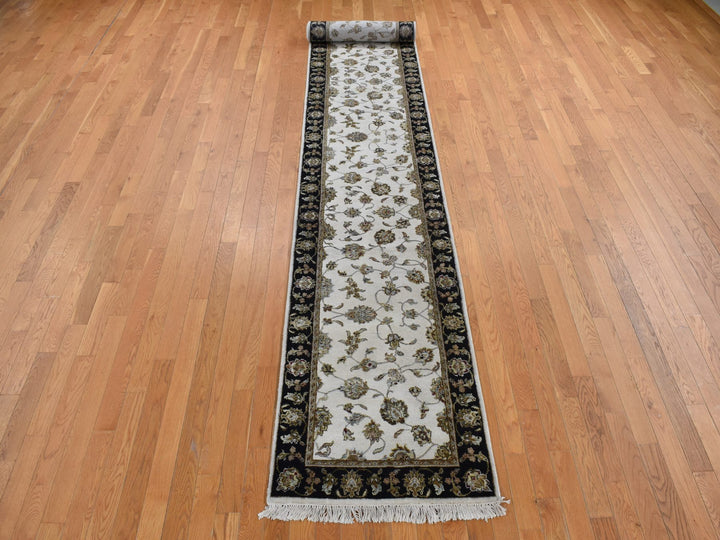 2'7" x 16'0" New Hand Knotted Ivory Wool & Silk Runner Oriental Rug - MOA10287633