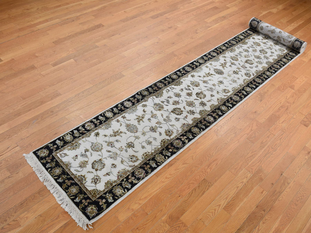 2'7" x 16'0" New Hand Knotted Ivory Wool & Silk Runner Oriental Rug - MOA10287633