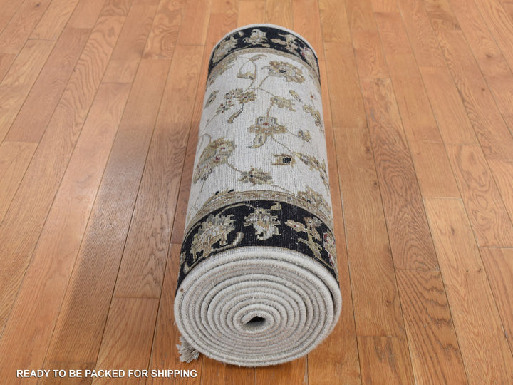 2'7" x 16'0" New Hand Knotted Ivory Wool & Silk Runner Oriental Rug - MOA10287633