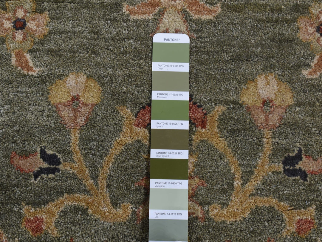 3'6" x 32'2" New Hand Knotted Green Wool Runner Oriental Rug - MOA10287634