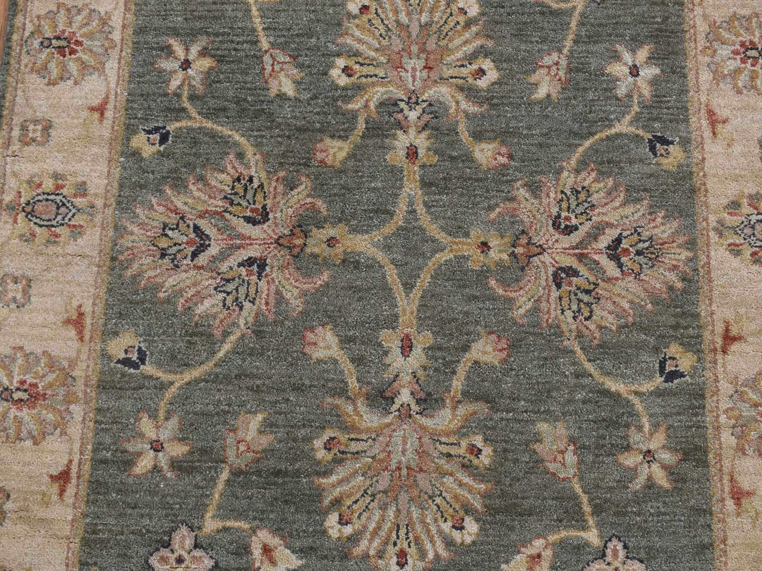 3'6" x 32'2" New Hand Knotted Green Wool Runner Oriental Rug - MOA10287634