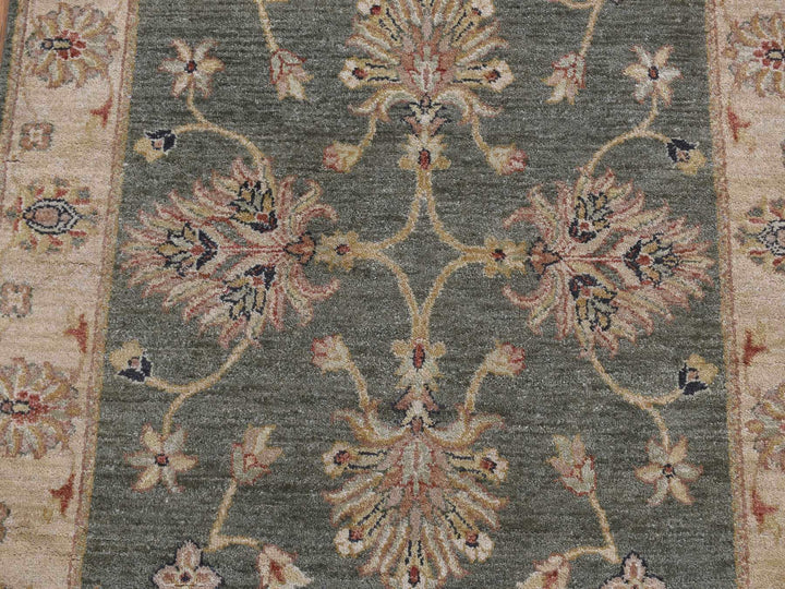 3'6" x 32'2" New Hand Knotted Green Wool Runner Oriental Rug - MOA10287634
