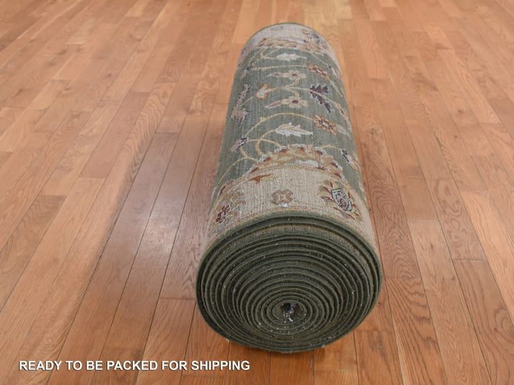 3'6" x 32'2" New Hand Knotted Green Wool Runner Oriental Rug - MOA10287634