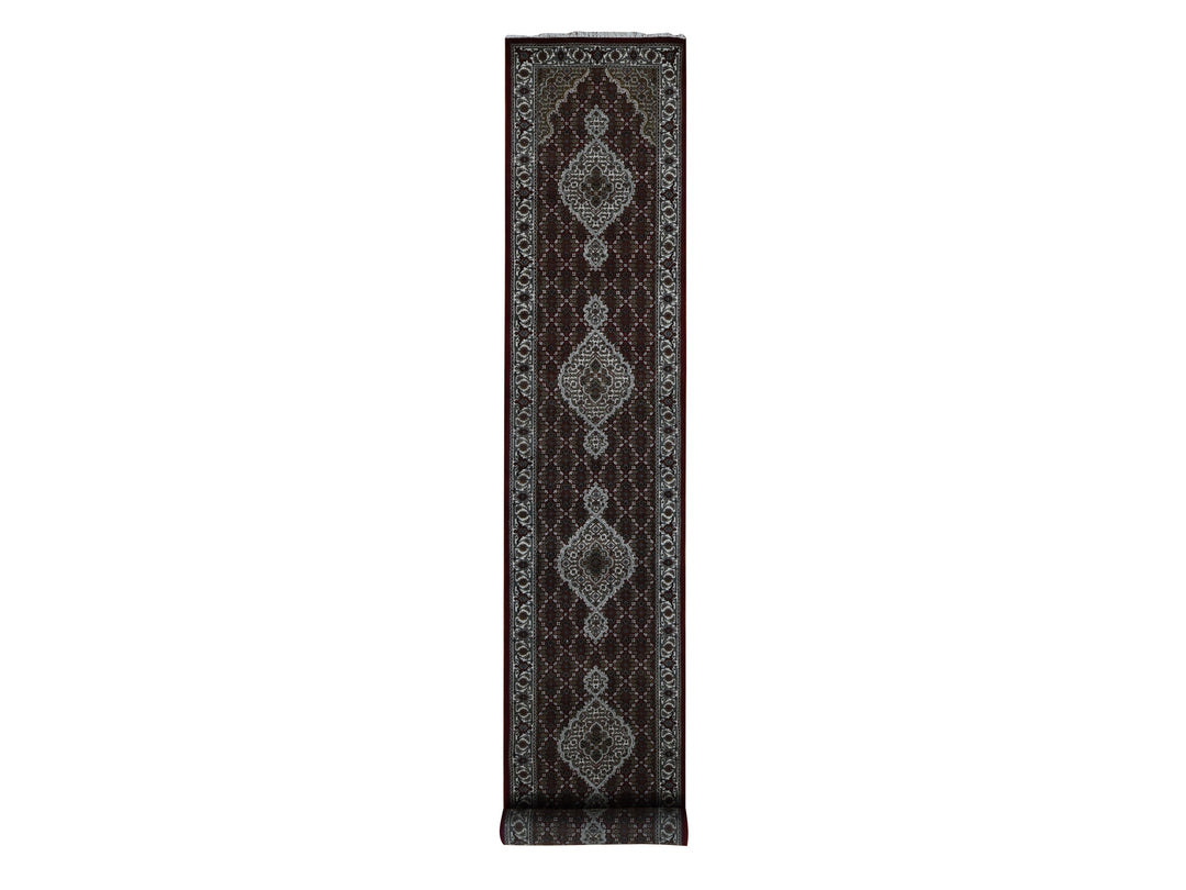 2'7" x 15'8" New Hand Knotted Red Wool & Silk Runner Oriental Rug - MOA10287635