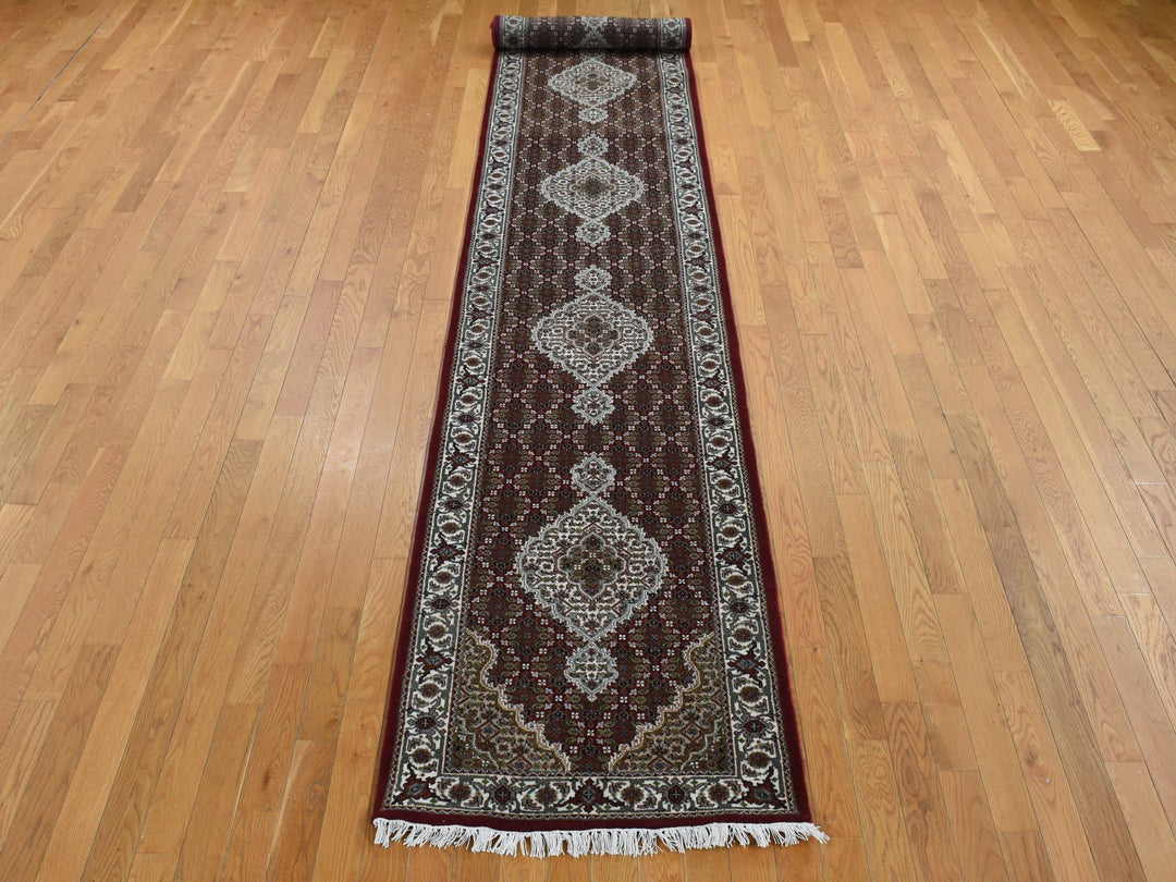 2'7" x 15'8" New Hand Knotted Red Wool & Silk Runner Oriental Rug - MOA10287635