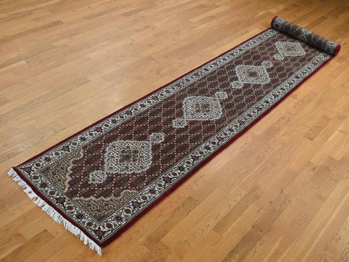 2'7" x 15'8" New Hand Knotted Red Wool & Silk Runner Oriental Rug - MOA10287635