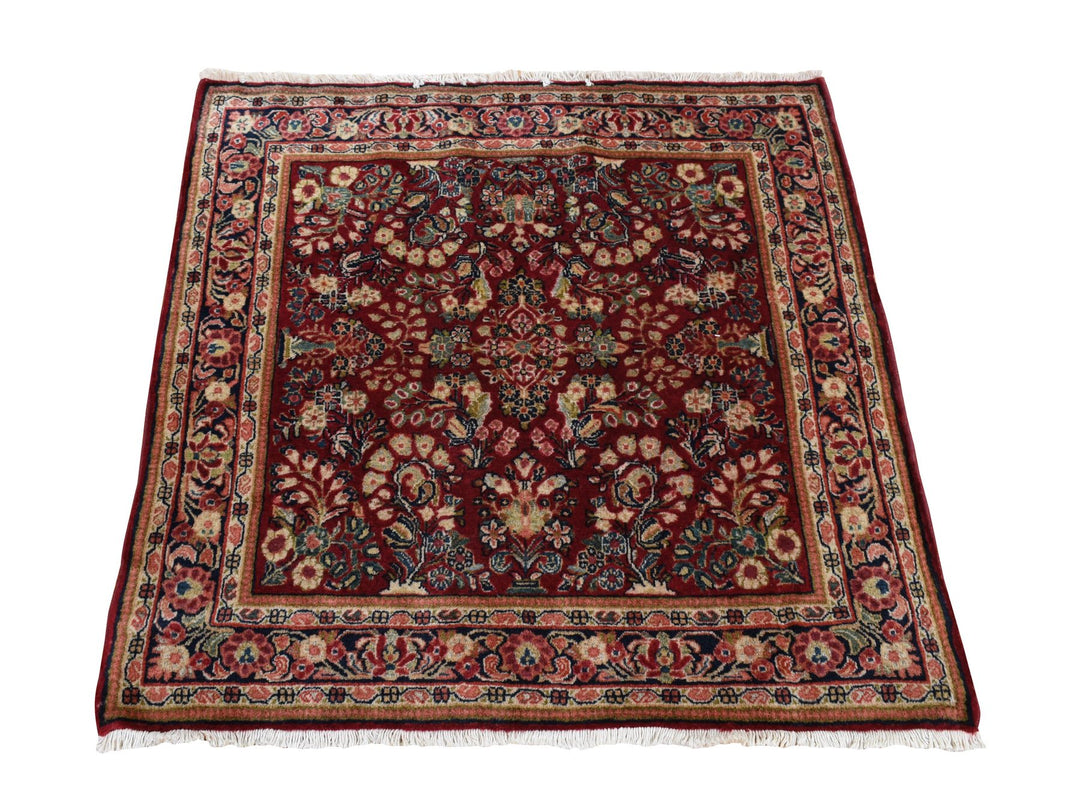 3'0" x 3'0" Vintage Hand Knotted Red Wool Rectangle Oriental Rug - MOA10287640