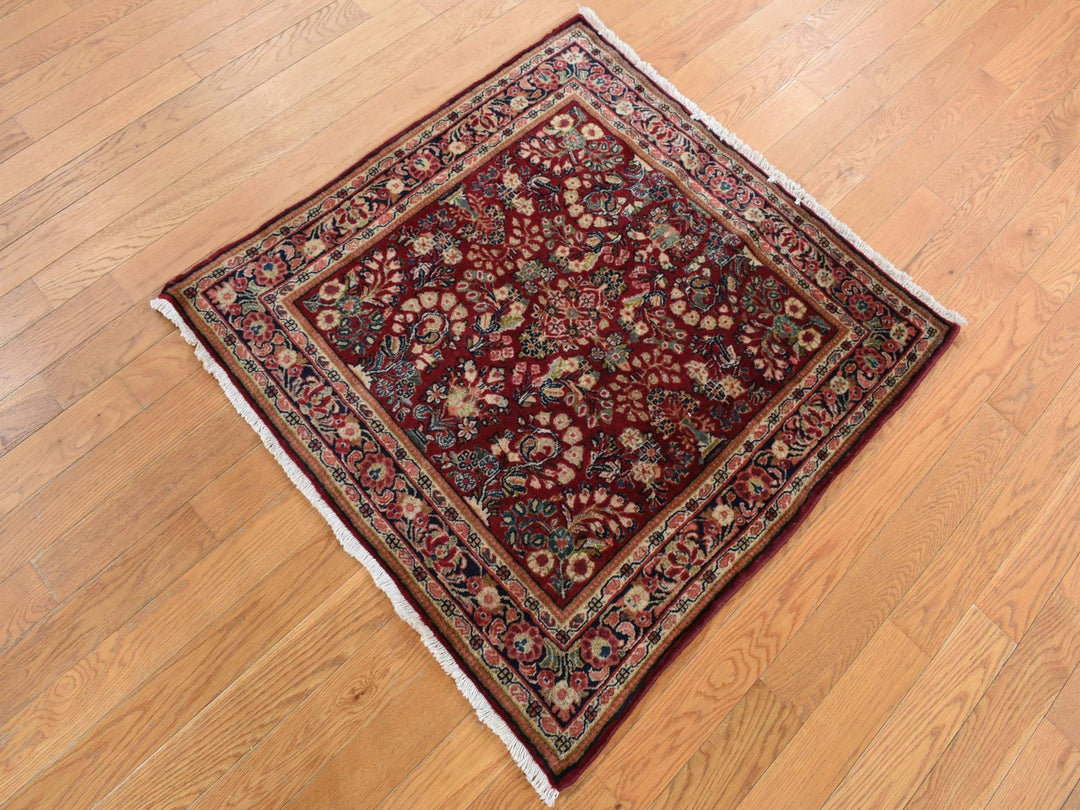 3'0" x 3'0" Vintage Hand Knotted Red Wool Rectangle Oriental Rug - MOA10287640