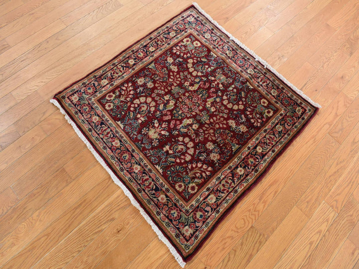 3'0" x 3'0" Vintage Hand Knotted Red Wool Rectangle Oriental Rug - MOA10287640