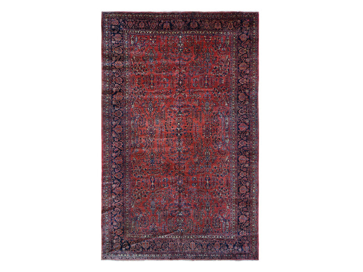 10'8" x 17'2" Vintage Hand Knotted Red Wool Rectangle Oriental Rug - MOA10287641