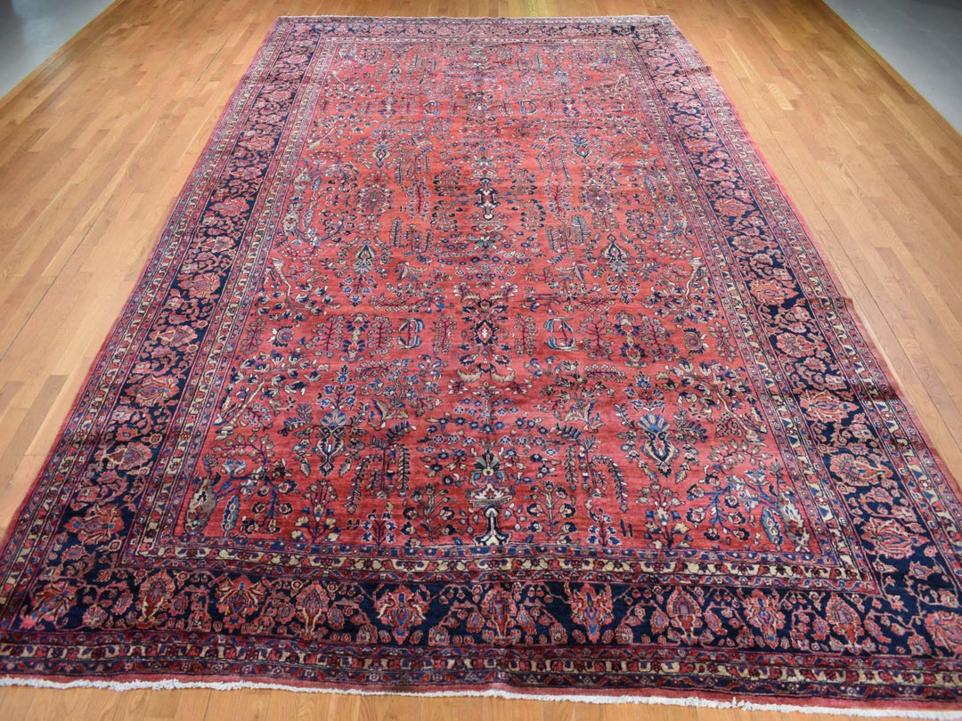 10'8" x 17'2" Vintage Hand Knotted Red Wool Rectangle Oriental Rug - MOA10287641