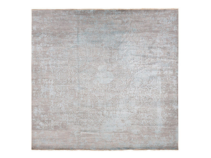 11'8" x 11'8" New Hand Knotted Green Wool & Silk Square Oriental Rug - MOA10287643