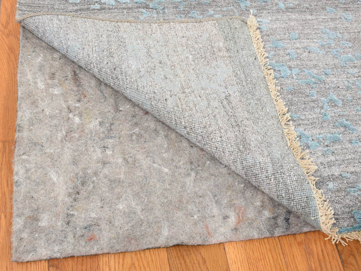 11'8" x 11'8" New Hand Knotted Green Wool & Silk Square Oriental Rug - MOA10287643
