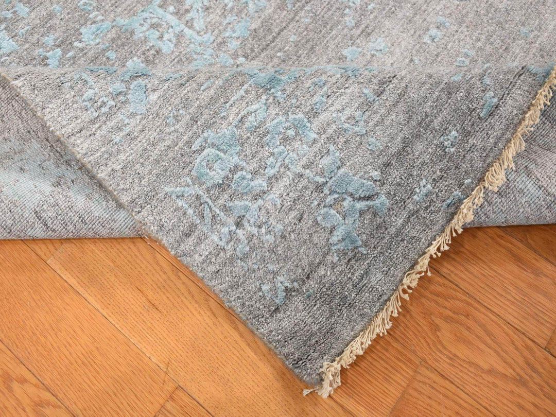 11'8" x 11'8" New Hand Knotted Green Wool & Silk Square Oriental Rug - MOA10287643