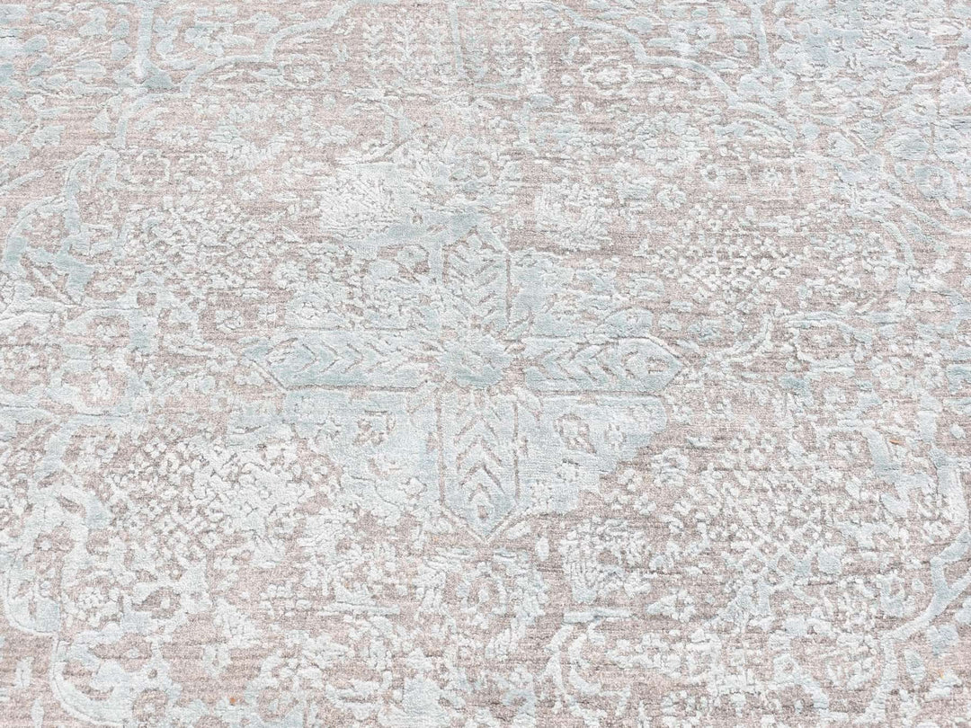 11'8" x 11'8" New Hand Knotted Green Wool & Silk Square Oriental Rug - MOA10287643