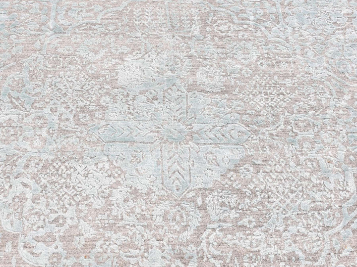 11'8" x 11'8" New Hand Knotted Green Wool & Silk Square Oriental Rug - MOA10287643
