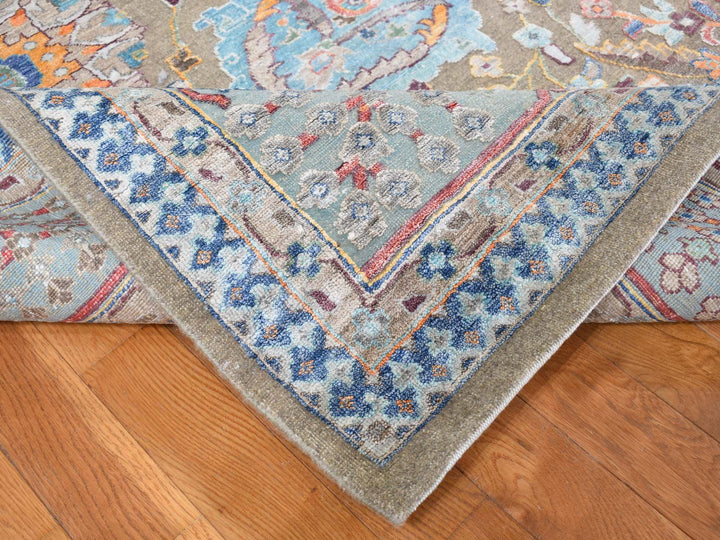 11'9" x 15'2" New Hand Knotted Brown Wool & Silk Rectangle Oriental Rug - MOA10287644