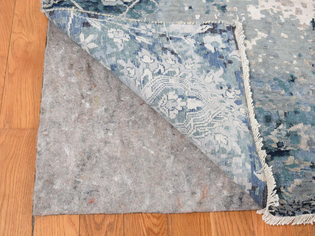 12'0" x 15'1" New Hand Knotted Blue Wool & Silk Rectangle Oriental Rug - MOA10287646