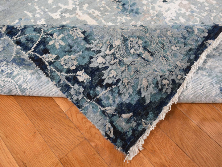 12'0" x 15'1" New Hand Knotted Blue Wool & Silk Rectangle Oriental Rug - MOA10287646