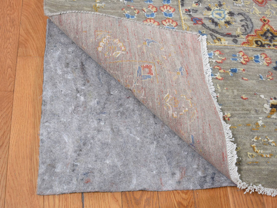 12'0" x 15'1" New Hand Knotted Grey Wool & Pure Silk Rectangle Oriental Rug - MOA10287650