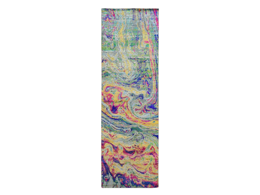 3'0" x 9'2" New Hand Knotted Multicolored Wool & Silk Runner Oriental Rug - MOA10287654