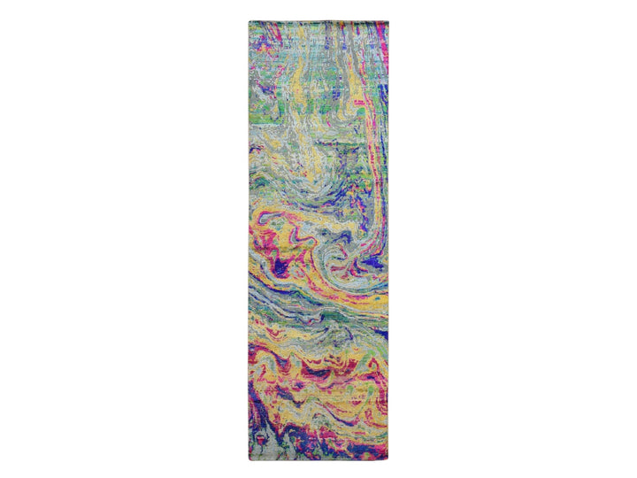 3'0" x 9'2" New Hand Knotted Multicolored Wool & Silk Runner Oriental Rug - MOA10287654