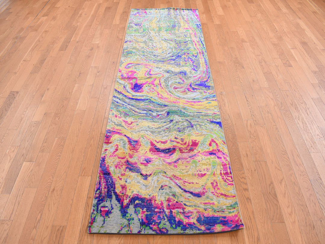 3'0" x 9'2" New Hand Knotted Multicolored Wool & Silk Runner Oriental Rug - MOA10287654