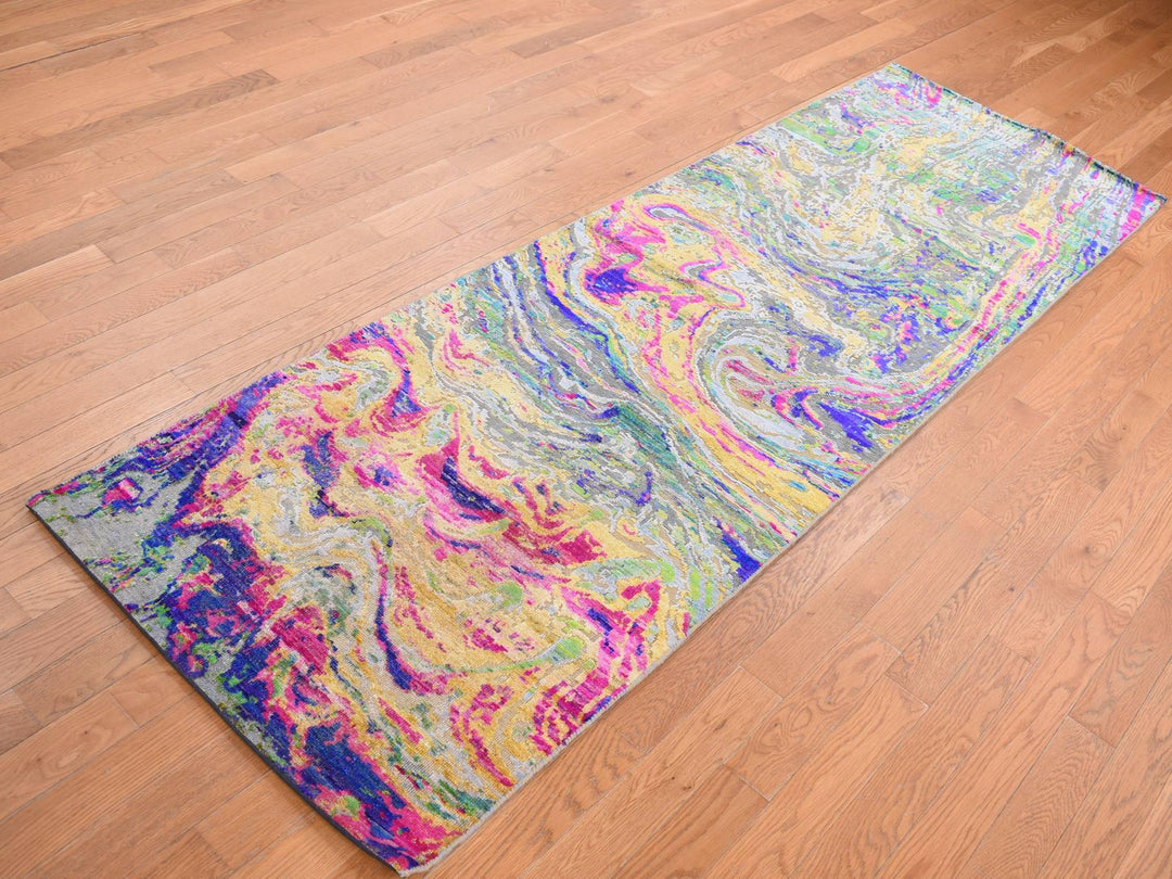3'0" x 9'2" New Hand Knotted Multicolored Wool & Silk Runner Oriental Rug - MOA10287654