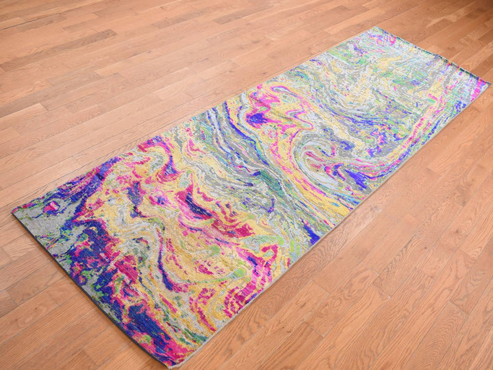 3'0" x 9'2" New Hand Knotted Multicolored Wool & Silk Runner Oriental Rug - MOA10287654