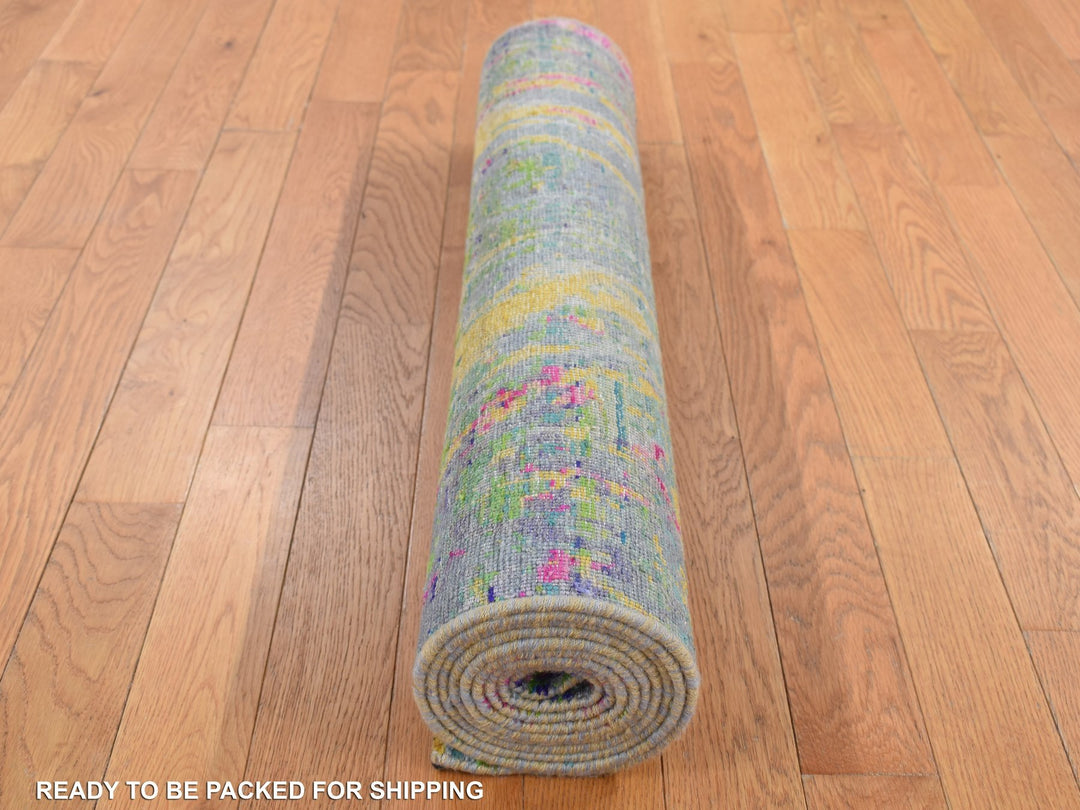 3'0" x 9'2" New Hand Knotted Multicolored Wool & Silk Runner Oriental Rug - MOA10287654