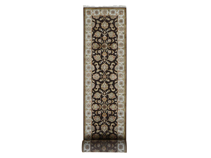 2'7" x 15'9" New Hand Knotted Brown Wool & Silk Runner Oriental Rug - MOA10287656