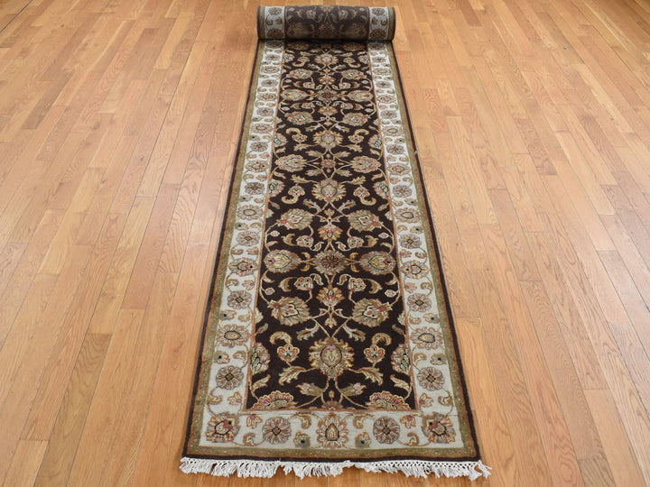 2'7" x 15'9" New Hand Knotted Brown Wool & Silk Runner Oriental Rug - MOA10287656