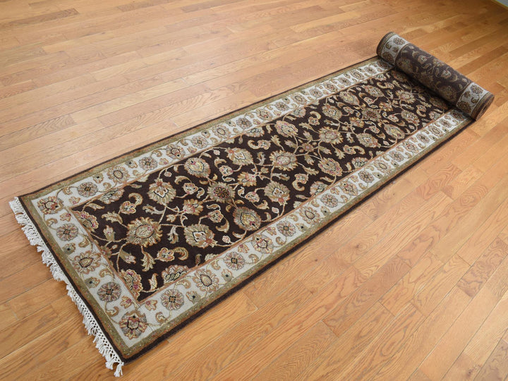 2'7" x 15'9" New Hand Knotted Brown Wool & Silk Runner Oriental Rug - MOA10287656
